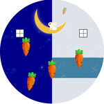 月夜白兔与胡萝卜圆形装饰画