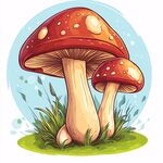 卡通风格的两株鲜艳蘑菇