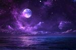 梦幻紫月星空下的海洋