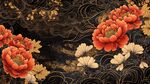 中式黑金牡丹花卉纹饰图