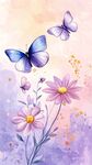 梦幻蝴蝶伴花水彩插画