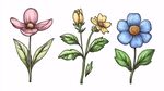手绘三色花卉插画
