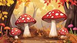 秋日森林中的梦幻红蘑菇
