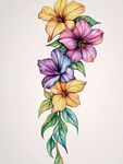 多彩花卉垂直图案插画