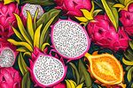 火龙果与橙子的缤纷插画