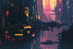 未来霓虹都市科幻夜景