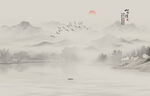 新中式国画山水背景墙壁画