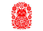 红色剪纸风可爱猫咪图案