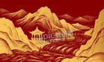 线描古风山水画河流背景