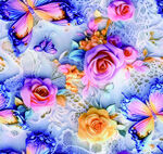 梦幻花卉3D蝴蝶图案印花