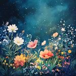 星空下的缤纷花卉世界