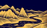 古风金色山水画背景
