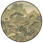 新中式圆形山水装饰画