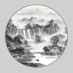 圆形水墨山水画