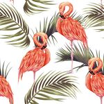 火烈鸟与棕榈叶的精美图案四方连