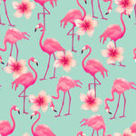 火烈鸟与花朵的清新图案数码印花