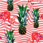 火烈鸟与菠萝的夏日图案数码印花
