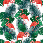 火烈鸟与热带植物图案数码印花