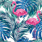 火烈鸟与热带植物图案数码印花