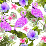 火烈鸟与花卉植物图案数码印花