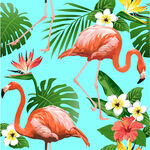 火烈鸟与热带植物插画数码印花