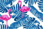 火烈鸟与热带叶图案设计数码印花