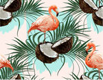火烈鸟与椰树热带风情图案数码印