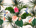 热带花卉与飞鸟图案设计数码印花