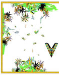 热带植物装饰字母V图案