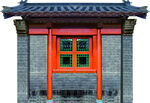 中式传统建筑红色门窗