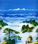 黄山云海劲松美景