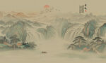 新中式水墨国画山水背景墙壁画