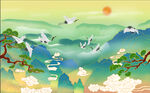 国风山水仙鹤
