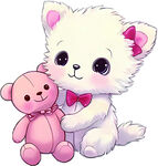 可爱小猫与粉色小熊玩偶