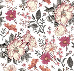 复古花卉图案背景四方连续数码印