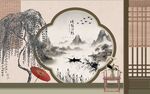 中式古典山水窗景意境图
