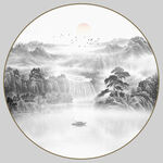 圆形意境水墨山水画