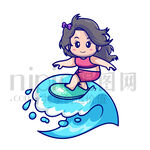 可爱卡通冲浪的女孩