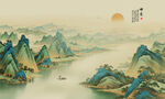 新中式水墨国画山水背景墙壁画