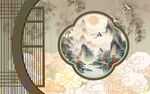 中式古典圆形山水装饰画