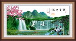 蓝色瀑布山水画