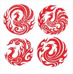 四枚精美凤凰传统图案