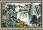 山水国画壮丽瀑布景观