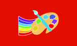创意画笔与彩虹调色板logo