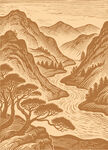 手绘山水