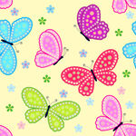 多彩蝴蝶花卉无缝背景图