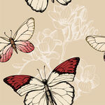 手绘红白蝴蝶装饰图案数码印花