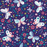 梦幻蝴蝶花卉图案背景数码印花