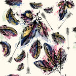 多彩羽毛插画图案设计数码印花