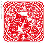 兔年剪纸福字双兔窗花